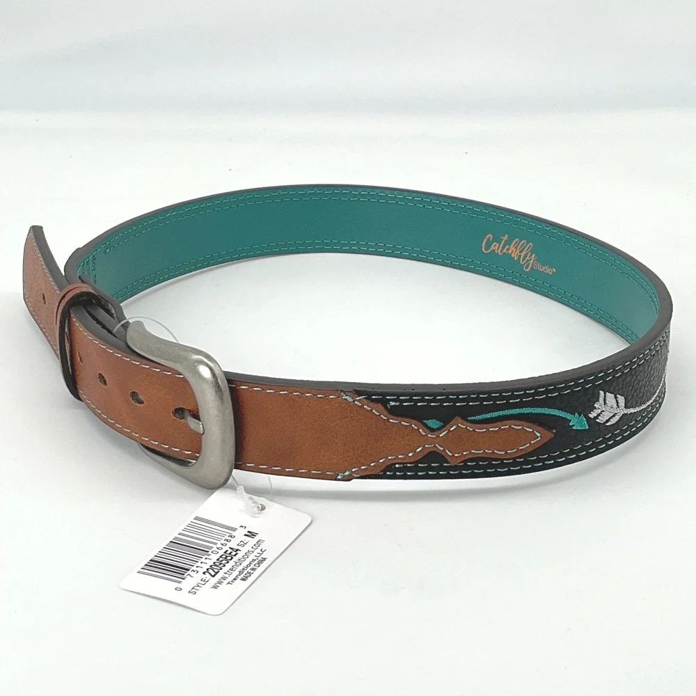 Catchfly Studio Kids Leather Belt Turquoise Arrow Embroidery Size M